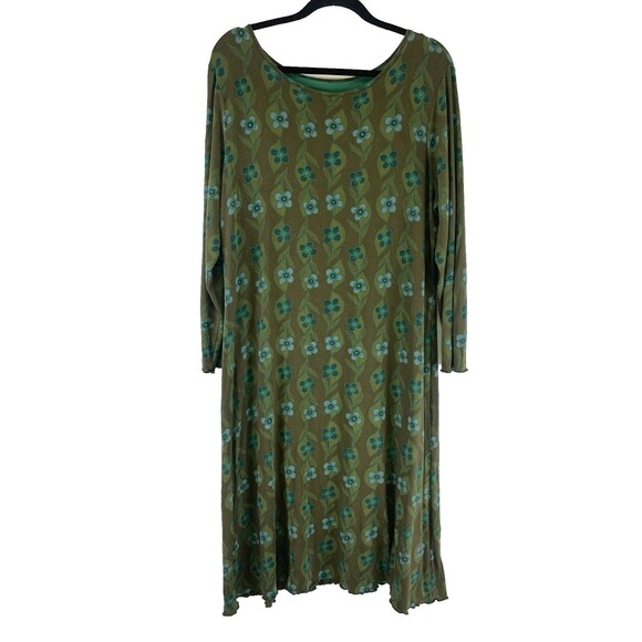Gudrun Sjoden Dresses & Skirts - Gudrun Sjoden Long Sleeve Midi Dress Modal Floral Green XL Scoop Neck Stretch XL